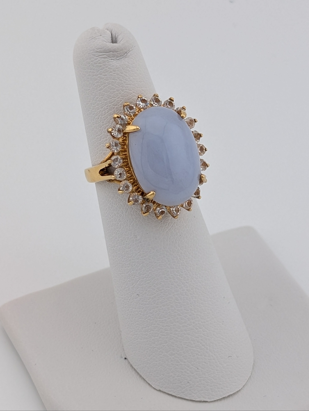 Vintage Blue Lace Agate Chunky Gold Tone Cocktail Ring